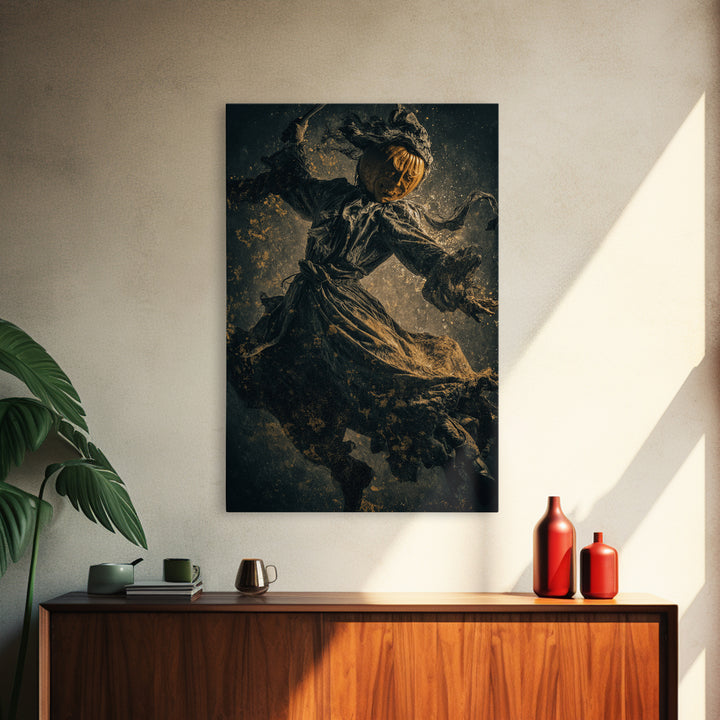 The Pumpkin-Carving Ritual, Dark Romantic Horror Art, Vertical Wall Art, Dark Fantasy Wall Art, Canvas Print, Halloween Wall Art