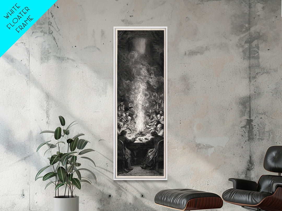 The Candlelit Seance, Gothic Engraving Art, Tall Narrow Wall Art, Gothic Horror Wall Art, Framed Canvas Print, Halloween Wall Art