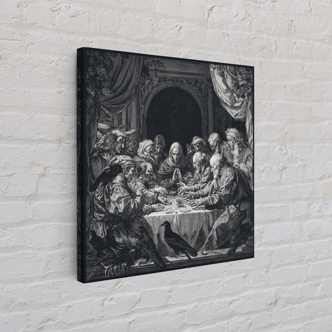 The Candlelit Seance, Renaissance Engraving Art, Square Wall Art, Dark Fantasy Wall Art, Canvas Print, Halloween Wall Art