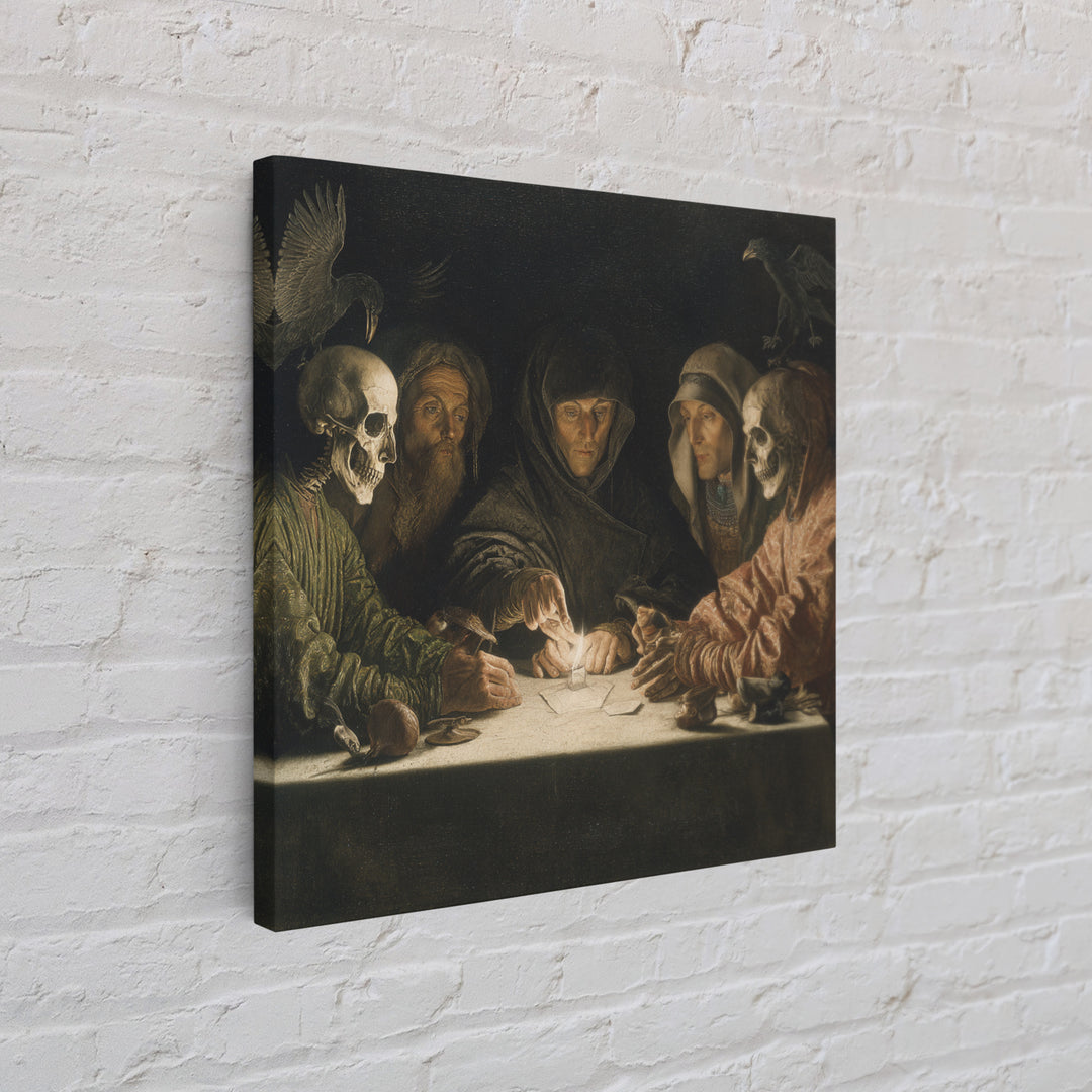 The Candlelit Seance, Danse Macabre Art, Square Wall Art, Macabre Wall Art, Framed Canvas Print, Halloween Wall Art