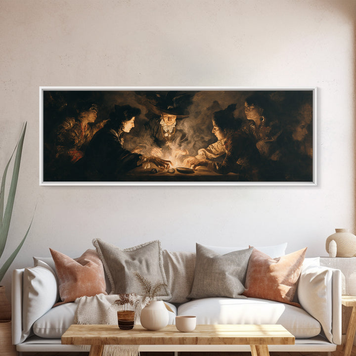 The Candlelit Seance, Dark Romantic Horror Art, Extra Wide Wall Art, Dark Fantasy Wall Art, Framed Canvas Print, Halloween Wall Art