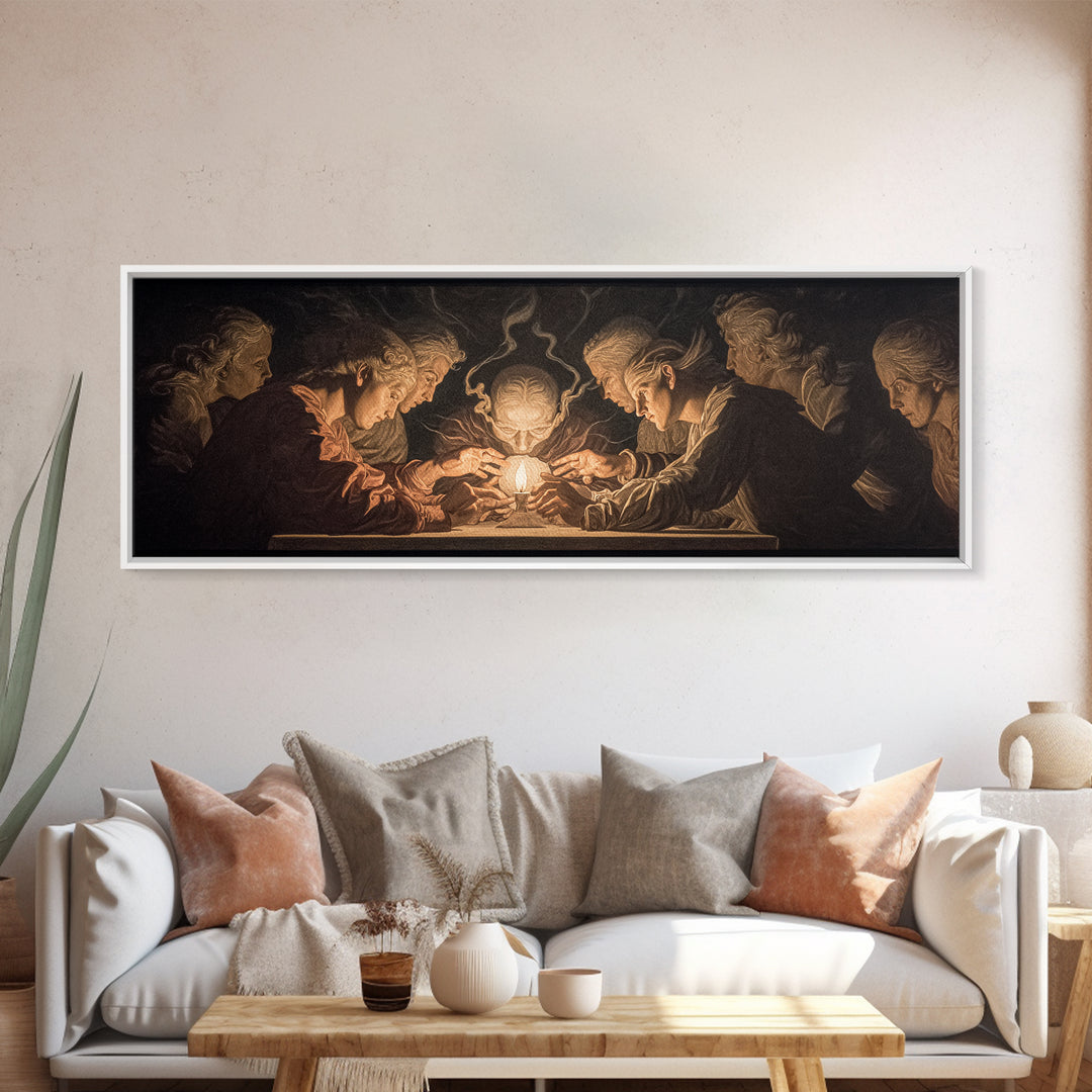 The Candlelit Seance, Visionary Gothic Art, Extra Wide Wall Art, Gothic Horror Wall Art, Canvas Print, Halloween Wall Art