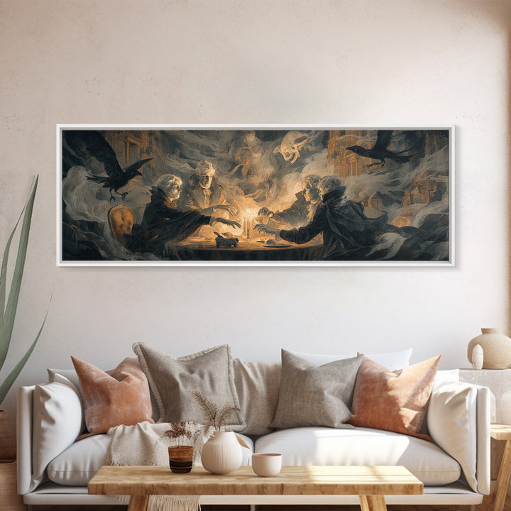 The Candlelit Seance, Apocalyptic Romantic Art, Extra Wide Wall Art, Dark Fantasy Wall Art, Framed Canvas Print, Halloween Wall Art