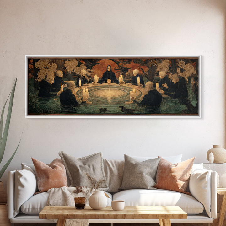 The Candlelit Seance, Symbolist Gothic Landscape, Extra Wide Wall Art, Dark Halloween Decor, Framed Canvas Print, Halloween Wall Art