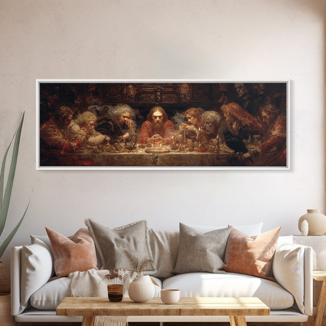 The Candlelit Seance, Ornate Symbolist Art, Extra Wide Wall Art, Dark Halloween Decor, Framed Canvas Print, Halloween Wall Art