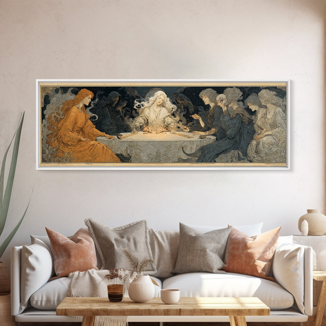 The Candlelit Seance, Symbolist Death Art, Extra Wide Wall Art, Dark Halloween Decor, Framed Canvas Print, Halloween Wall Art
