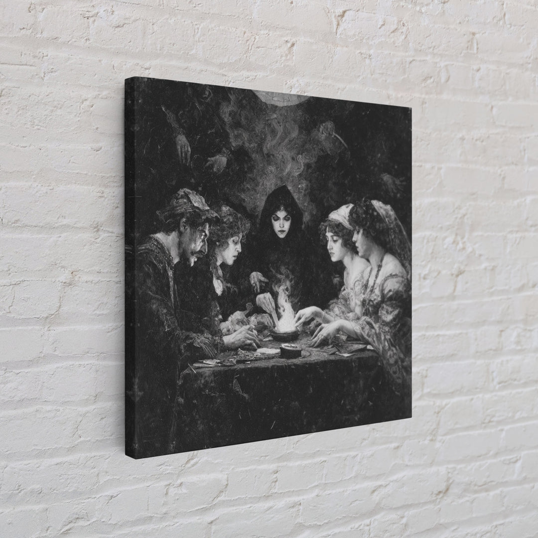 The Candlelit Seance, Dark Symbolist Art, Square Wall Art, Dark Halloween Decor, Framed Canvas Print, Halloween Wall Art