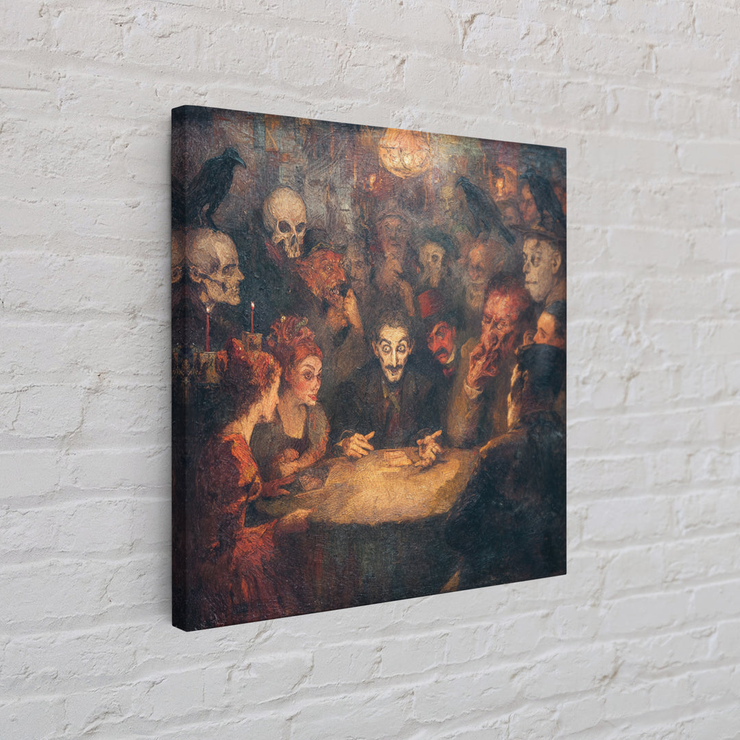 The Candlelit Seance, Grotesque Carnival Art, Square Wall Art, Dark Fantasy Wall Art, Canvas Print, Halloween Wall Art