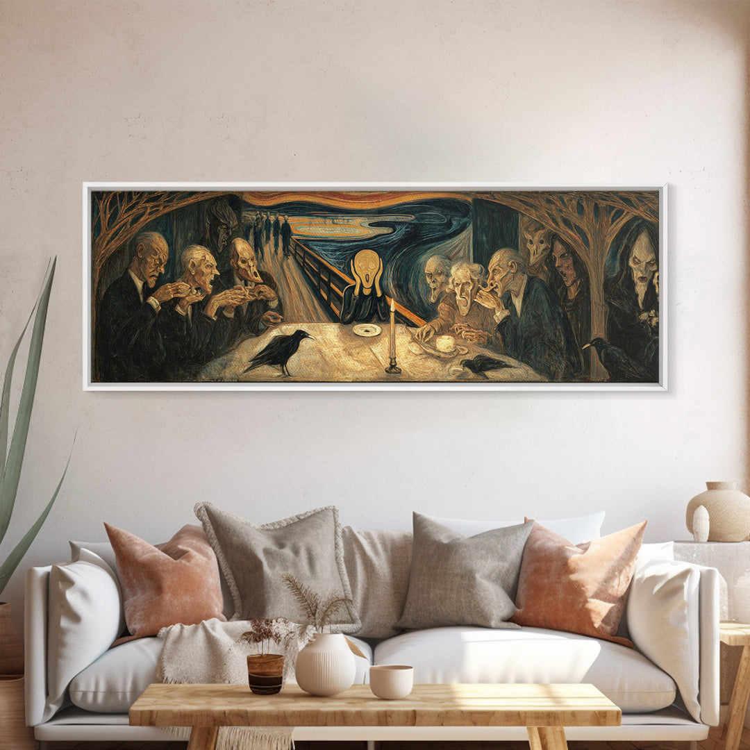 The Candlelit Seance, Expressionist Gothic Art, Extra Wide Wall Art, Macabre Wall Art, Canvas Print, Halloween Wall Art, Horror Wall Art