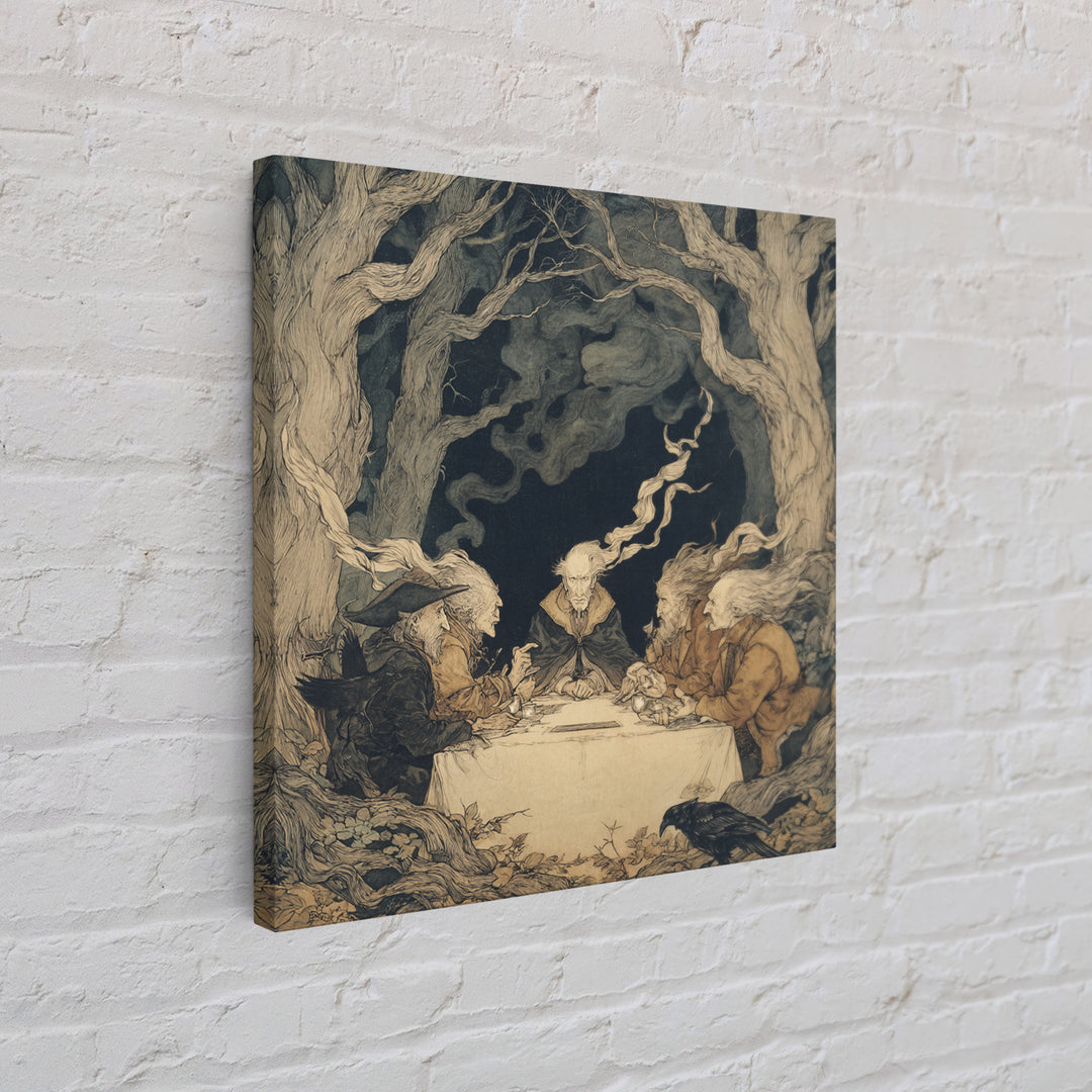 The Candlelit Seance, Gothic Storybook Art, Square Wall Art, Gothic Horror Wall Art, Canvas Print, Halloween Wall Art