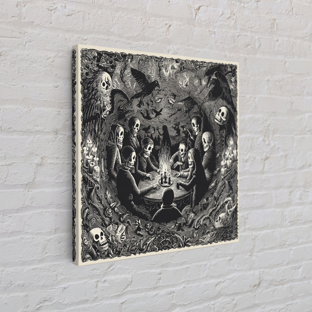 The Candlelit Seance, Macabre Folk Print Art, Square Wall Art, Dark Fantasy Wall Art, Framed Canvas Print, Halloween Wall Art