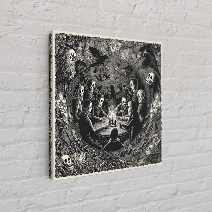 The Candlelit Seance, Macabre Folk Print Art, Square Wall Art, Dark Fantasy Wall Art, Framed Canvas Print, Halloween Wall Art