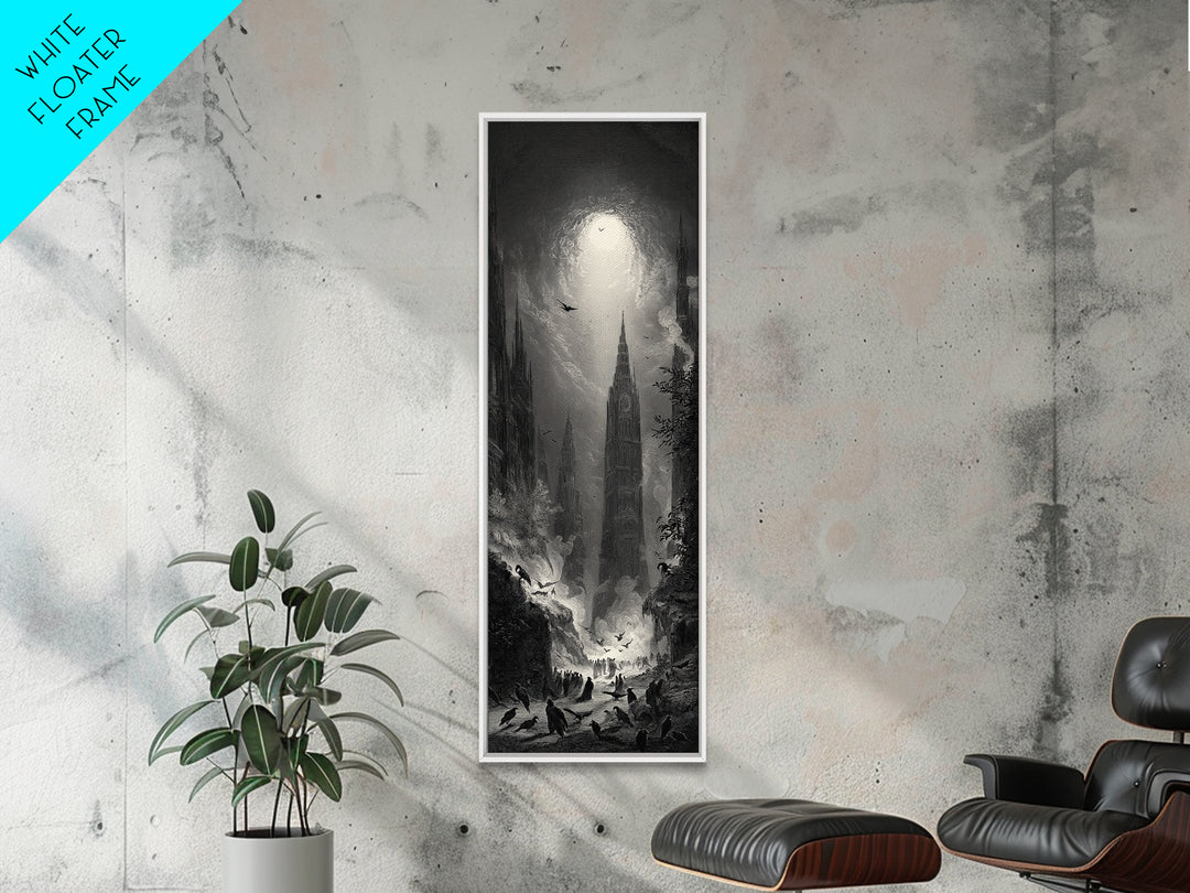 The Raven Funeral, Gothic Engraving Art, Tall Narrow Wall Art, Macabre Wall Art, Canvas Print, Halloween Wall Art, Gothic Home Decor