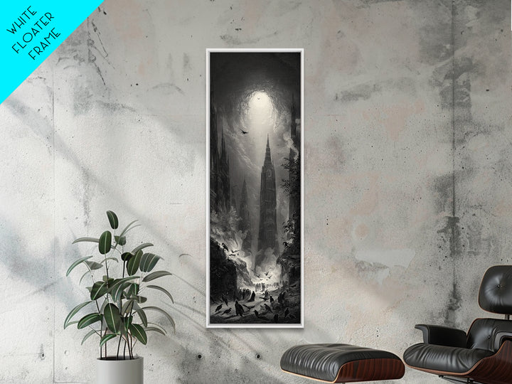 The Raven Funeral, Gothic Engraving Art, Tall Narrow Wall Art, Macabre Wall Art, Canvas Print, Halloween Wall Art, Gothic Home Decor