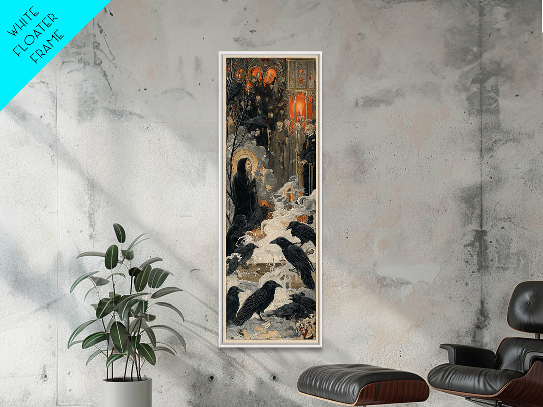 The Raven Funeral, Dark Renaissance Art, Tall Narrow Wall Art, Gothic Horror Wall Art, Canvas Print, Halloween Wall Art