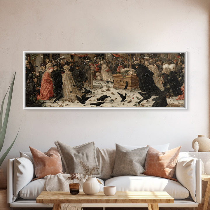 The Raven Funeral, Danse Macabre Art, Extra Wide Wall Art, Dark Halloween Decor, Canvas Print, Halloween Wall Art
