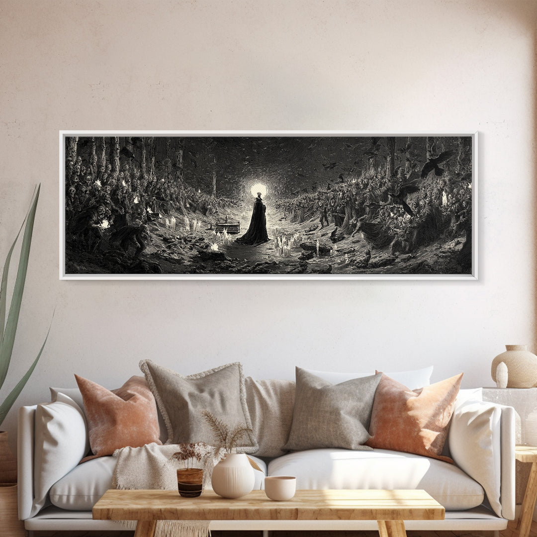 The Raven Funeral, Dark Romantic Horror Art, Extra Wide Wall Art, Gothic Horror Wall Art, Canvas Print, Halloween Wall Art