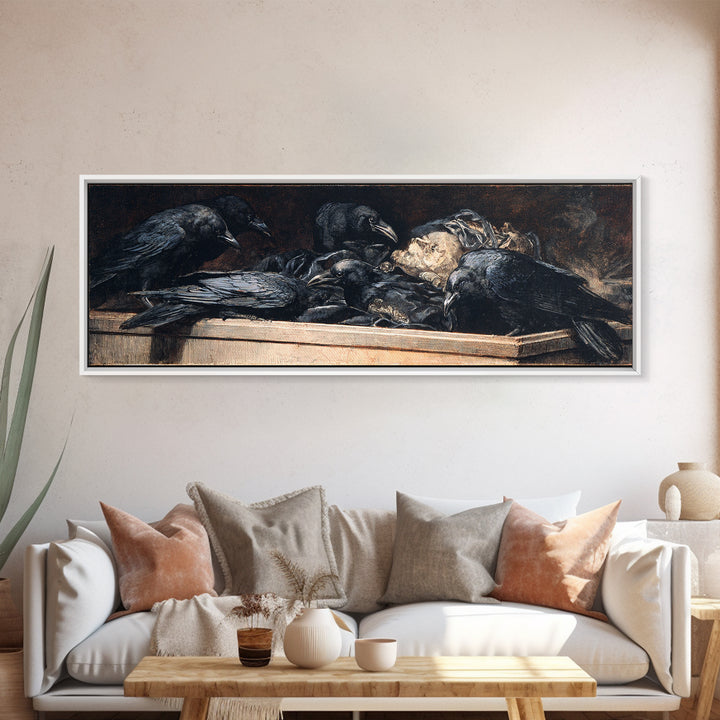 The Raven Funeral, Gothic Nightmare Art, Extra Wide Wall Art, Gothic Horror Wall Art, Canvas Print, Halloween Wall Art