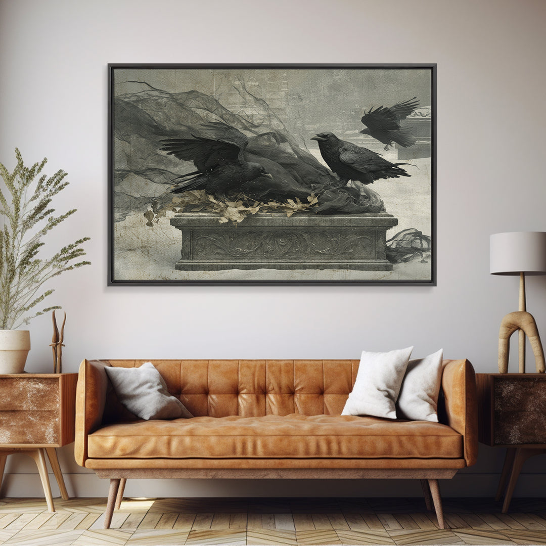 The Raven Funeral, Romantic Gothic Landscape, Landscape Wall Art, Dark Halloween Decor, Canvas Print, Halloween Wall Art