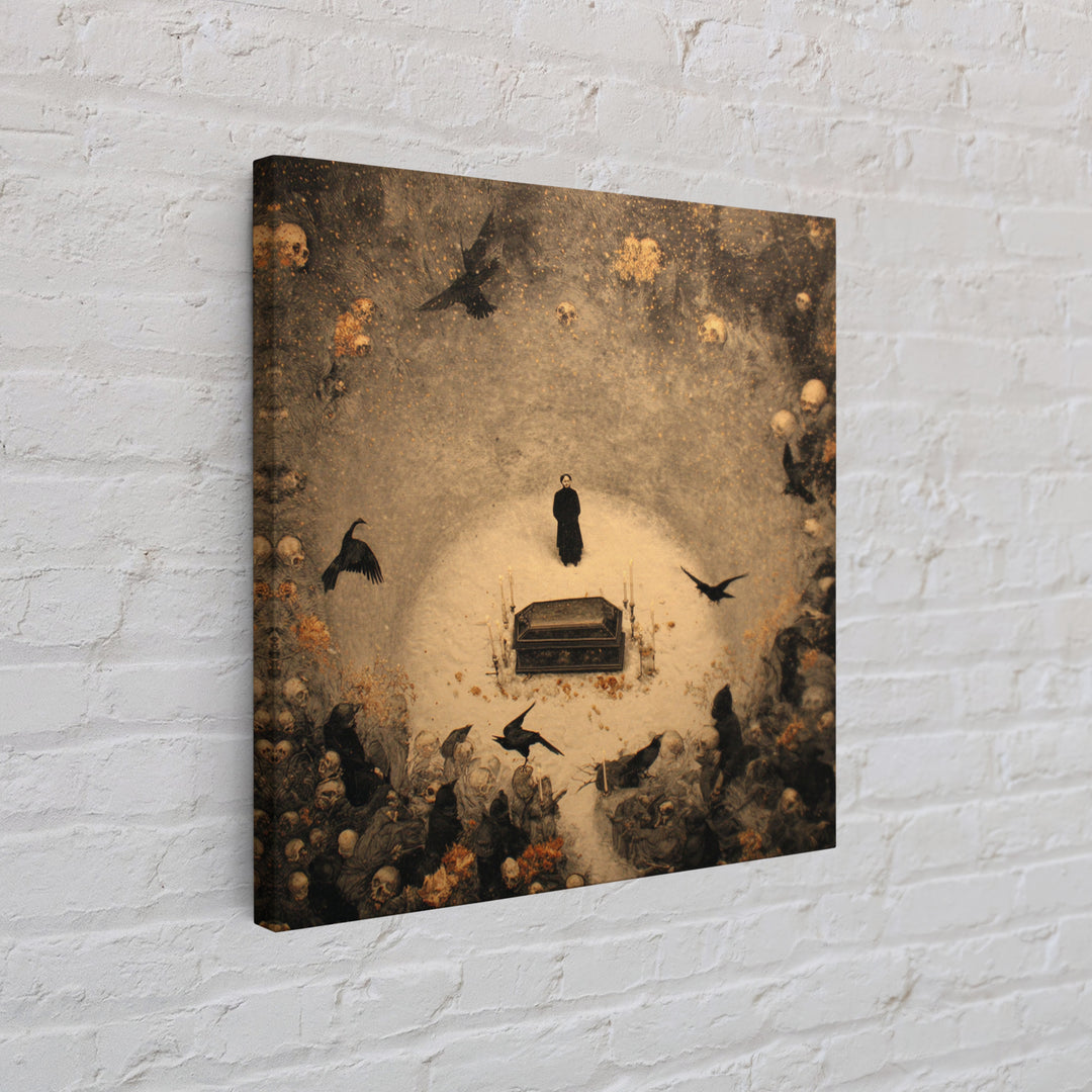 The Raven Funeral, Symbolist Dream Art, Square Wall Art, Gothic Horror Wall Art, Framed Canvas Print, Halloween Wall Art