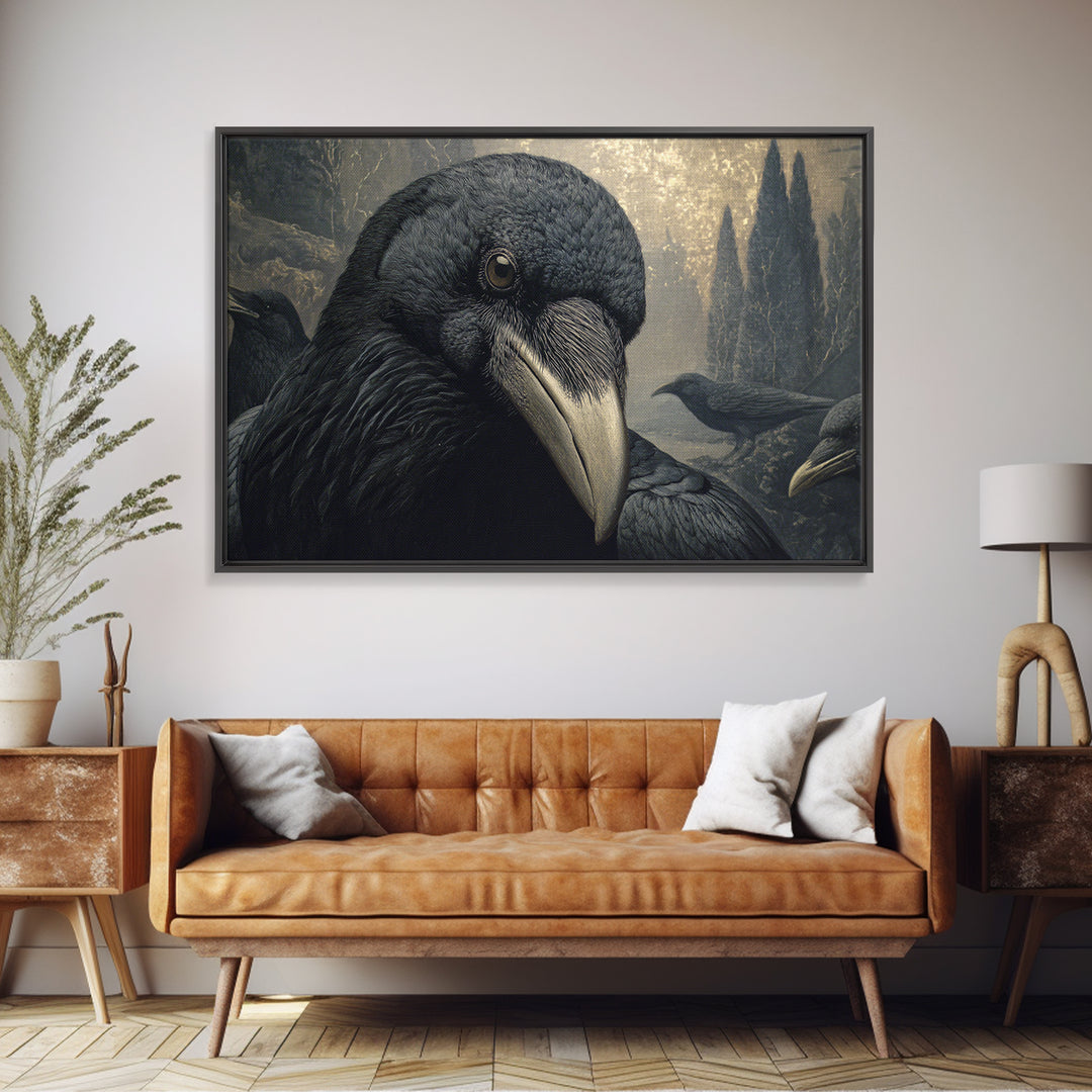 The Raven Funeral, Symbolist Gothic Landscape, Landscape Wall Art, Dark Halloween Decor, Framed Canvas Print, Halloween Wall Art