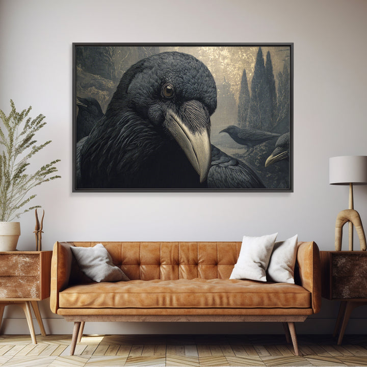 The Raven Funeral, Symbolist Gothic Landscape, Landscape Wall Art, Dark Halloween Decor, Framed Canvas Print, Halloween Wall Art
