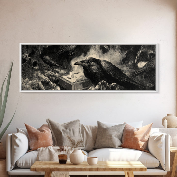 The Raven Funeral, Expressionist Nightmare Art, Extra Wide Wall Art, Gothic Horror Wall Art, Canvas Print, Halloween Wall Art