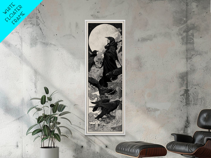 The Raven Funeral, Decadent Line Art, Tall Narrow Wall Art, Macabre Wall Art, Canvas Print, Halloween Wall Art