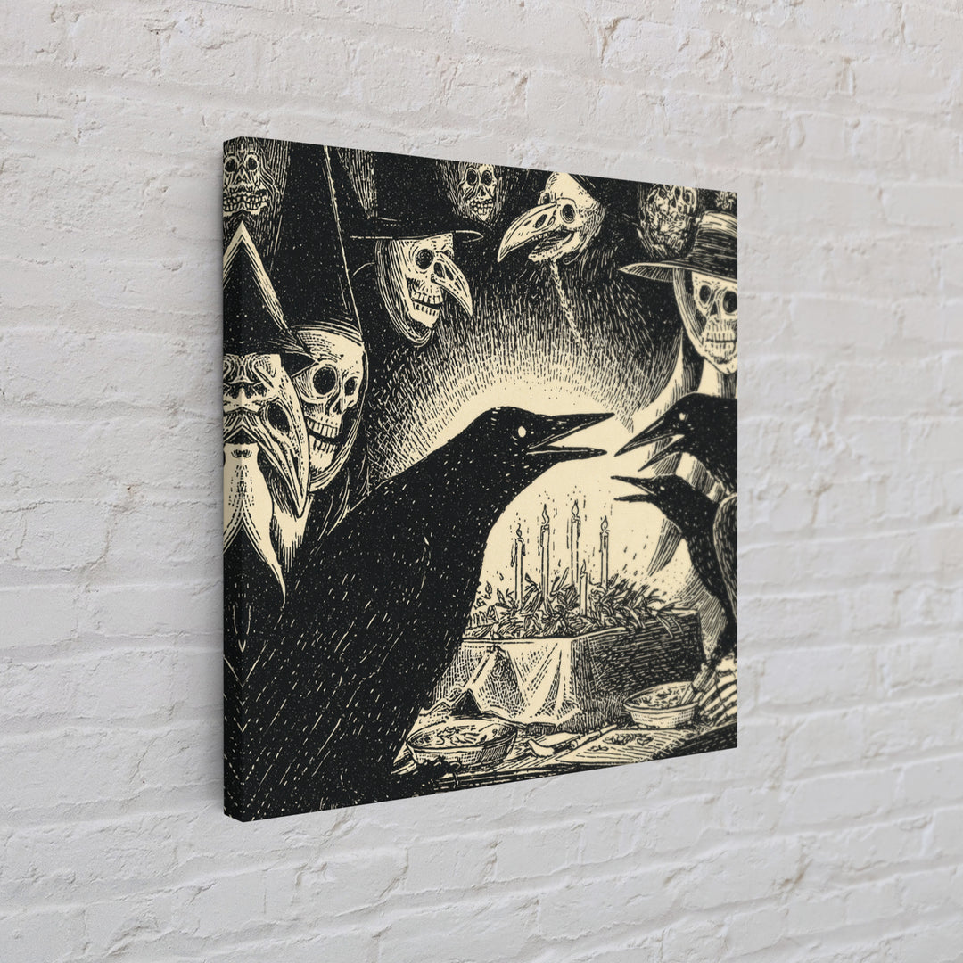 The Raven Funeral, Macabre Folk Print Art, Square Wall Art, Macabre Wall Art, Framed Canvas Print, Halloween Wall Art
