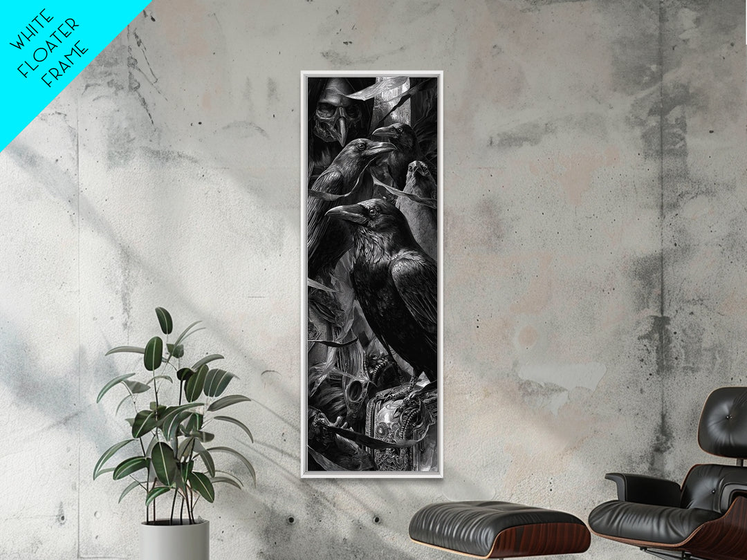 The Raven Funeral, Biomechanical Horror Art, Tall Narrow Wall Art, Macabre Wall Art, Framed Canvas Print, Halloween Wall Art