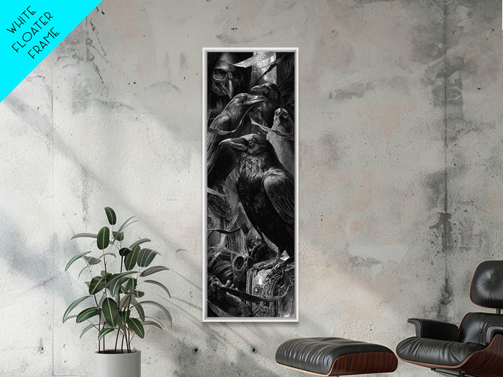 The Raven Funeral, Biomechanical Horror Art, Tall Narrow Wall Art, Macabre Wall Art, Framed Canvas Print, Halloween Wall Art