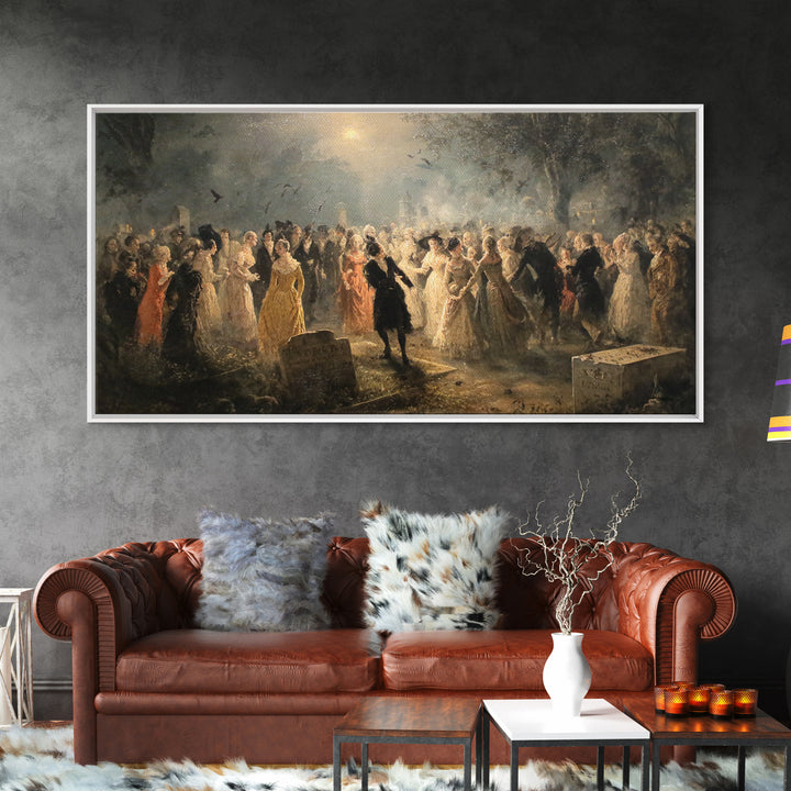 The Graveyard Dance, Dark Romantic Horror Art, Wide Panoramic Art, Macabre Wall Art, Canvas Print, Halloween Wall Art, Gothic Home Decor