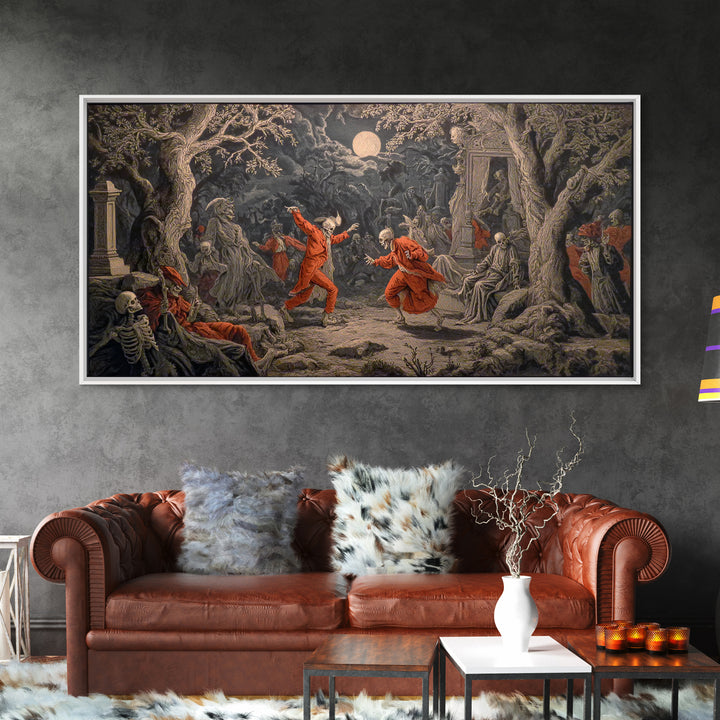 The Graveyard Dance, Gothic Nightmare Art, Wide Panoramic Art, Gothic Horror Wall Art, Canvas Print, Halloween Wall Art