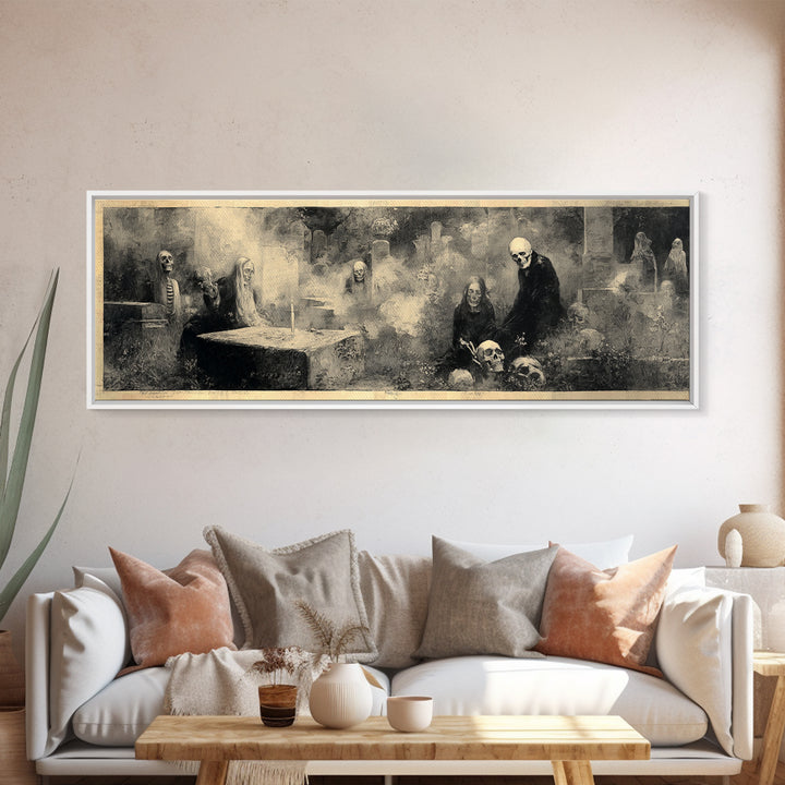 The Graveyard Dance, Symbolist Dream Art, Extra Wide Wall Art, Gothic Horror Wall Art, Framed Canvas Print, Halloween Wall Art