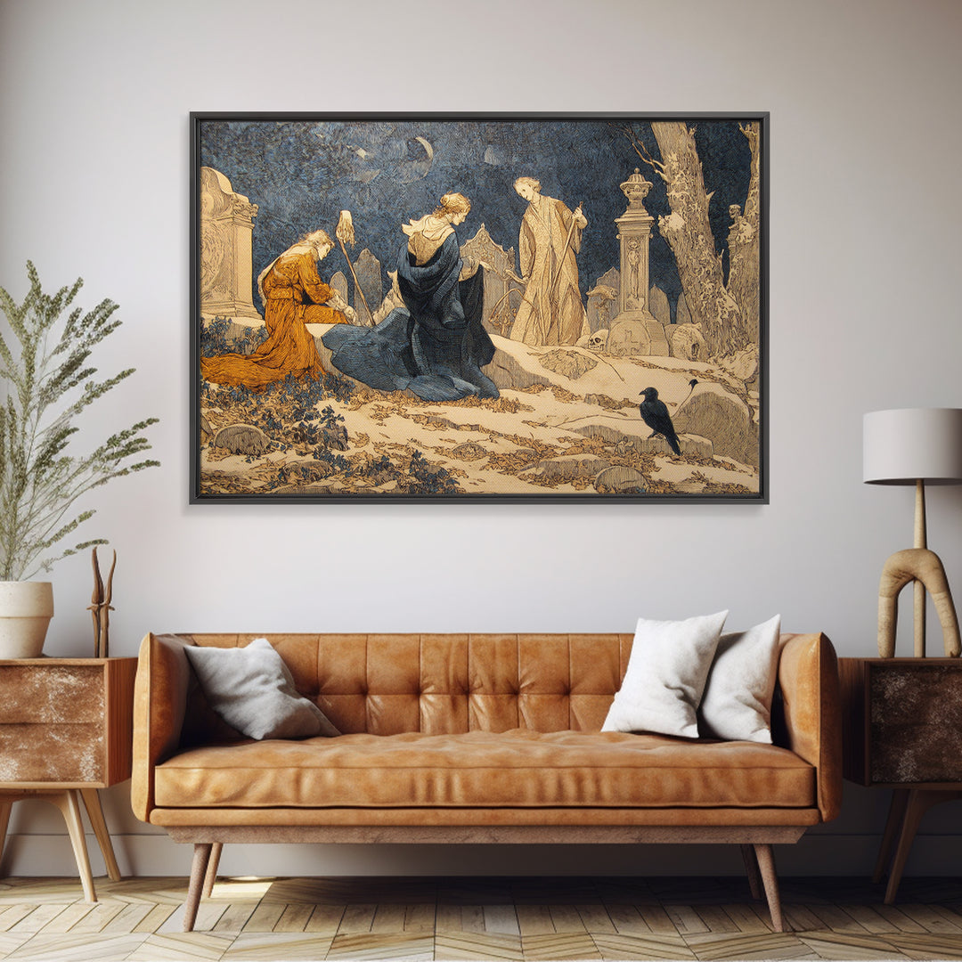 The Graveyard Dance, Symbolist Death Art, Landscape Wall Art, Dark Halloween Decor, Canvas Print, Halloween Wall Art