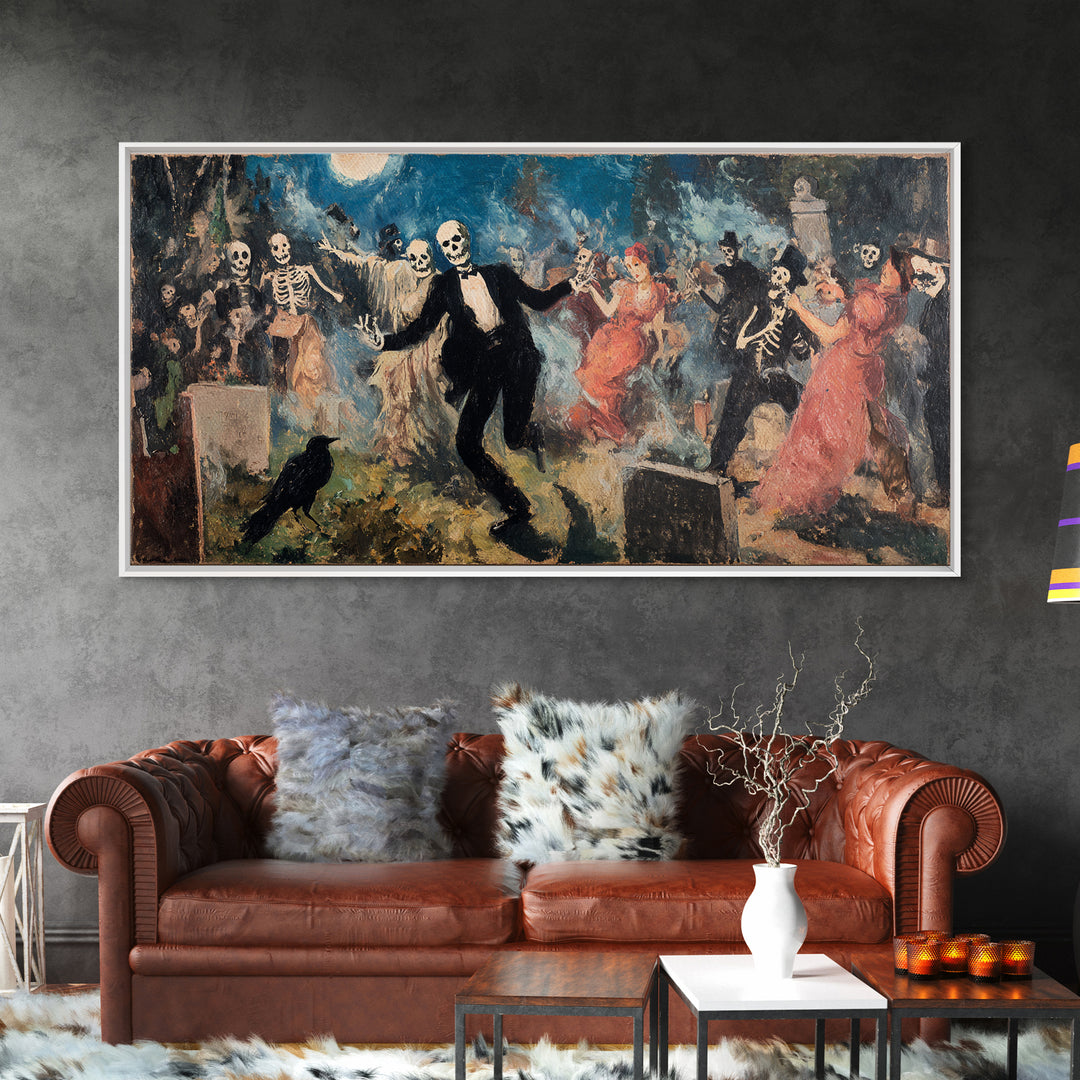 The Graveyard Dance, Grotesque Carnival Art, Wide Panoramic Art, Gothic Horror Wall Art, Canvas Print, Halloween Wall Art