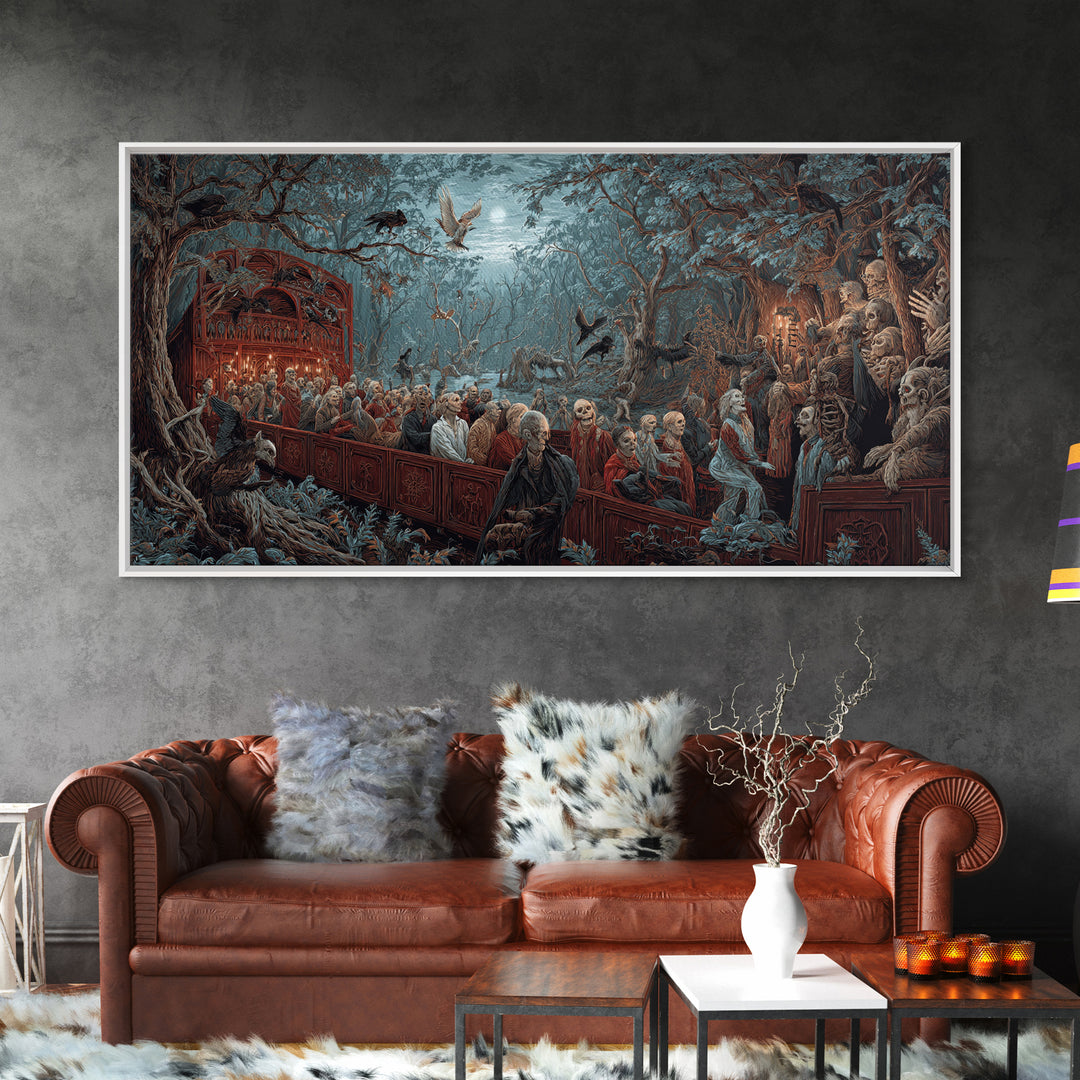 The Haunted Hayride, Medieval Grotesque Art, Wide Panoramic Art, Macabre Wall Art, Framed Canvas Print, Halloween Wall Art