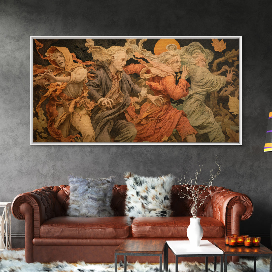 The Haunted Hayride, Dark Renaissance Art, Wide Panoramic Art, Dark Halloween Decor, Canvas Print, Halloween Wall Art