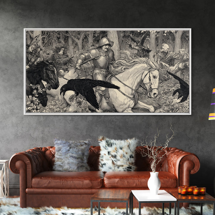 The Haunted Hayride, Renaissance Engraving Art, Wide Panoramic Art, Gothic Horror Wall Art, Framed Canvas Print, Halloween Wall Art
