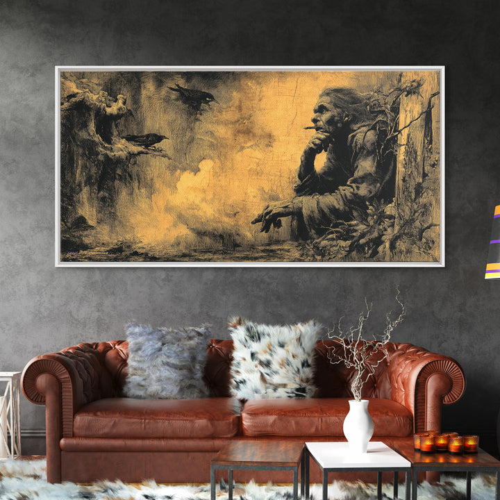 The Haunted Hayride, Baroque Witchcraft Art, Wide Panoramic Art, Dark Fantasy Wall Art, Framed Canvas Print, Halloween Wall Art