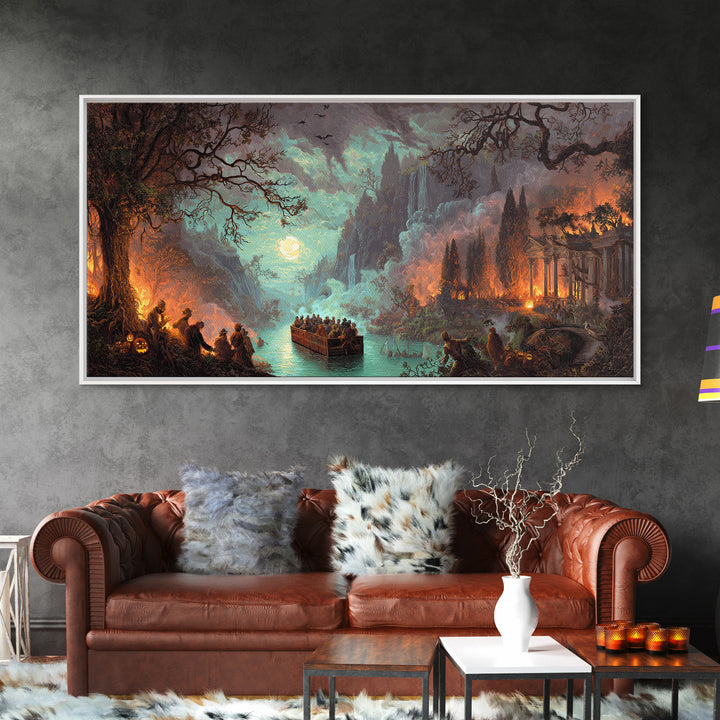 The Haunted Hayride, Apocalyptic Romantic Art, Wide Panoramic Art, Gothic Horror Wall Art, Framed Canvas Print, Halloween Wall Art