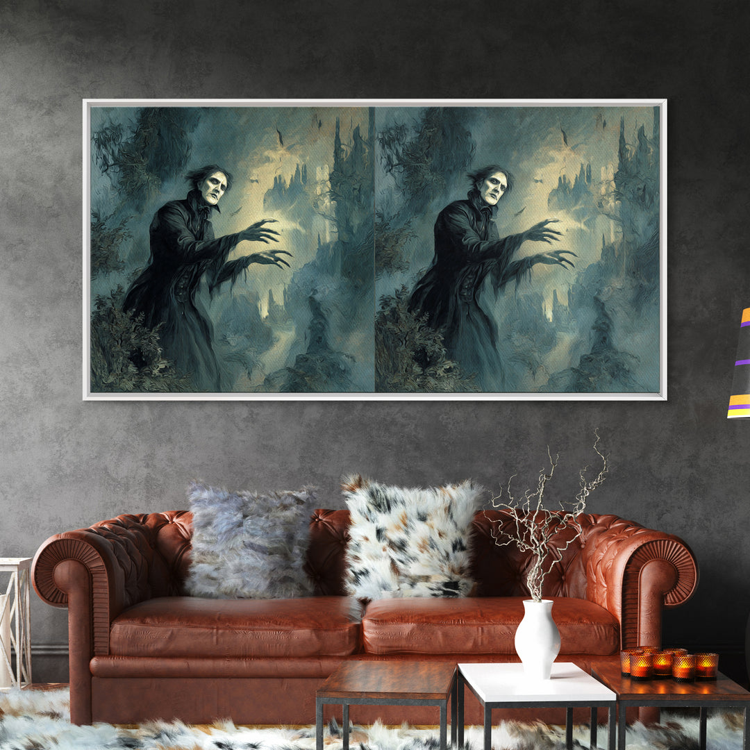 The Haunted Hayride, Symbolist Gothic Landscape, Wide Panoramic Art, Dark Halloween Decor, Canvas Print, Halloween Wall Art