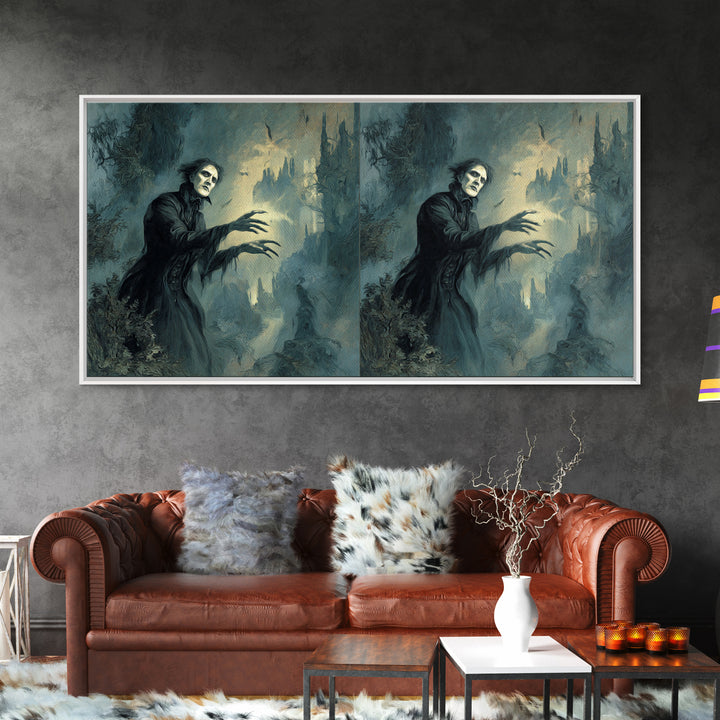 The Haunted Hayride, Symbolist Gothic Landscape, Wide Panoramic Art, Dark Halloween Decor, Canvas Print, Halloween Wall Art
