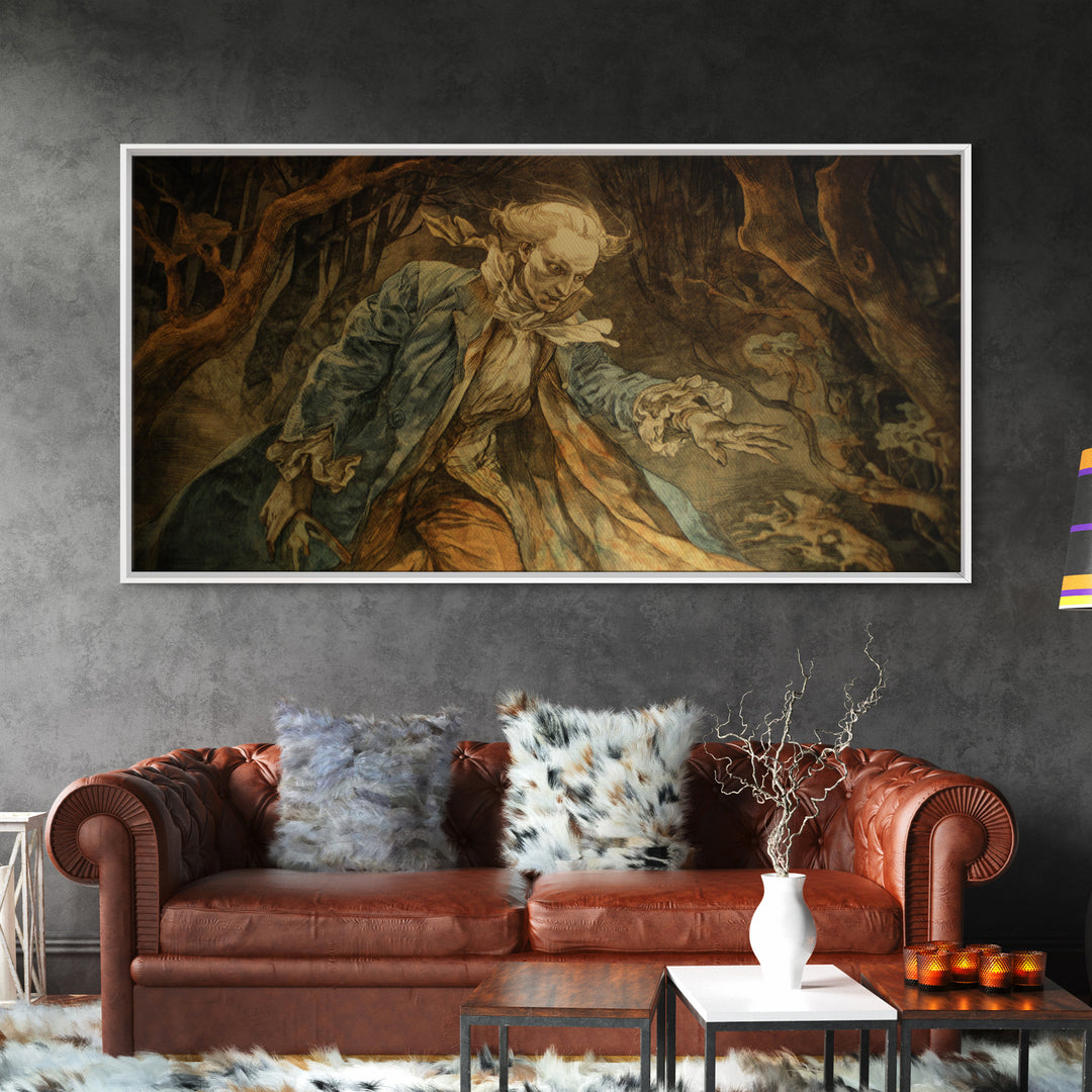 The Haunted Hayride, Ornate Symbolist Art, Wide Panoramic Art, Gothic Horror Wall Art, Framed Canvas Print, Halloween Wall Art