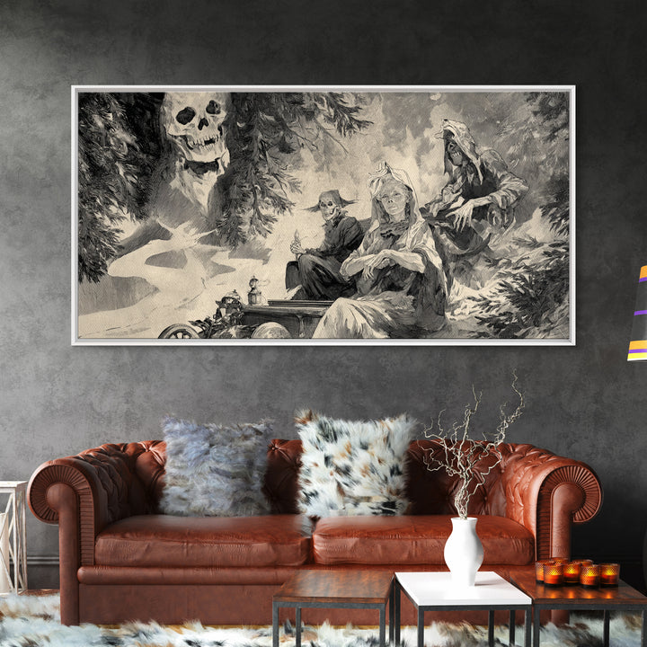 The Haunted Hayride, Decadent Gothic Art, Wide Panoramic Art, Dark Fantasy Wall Art, Framed Canvas Print, Halloween Wall Art