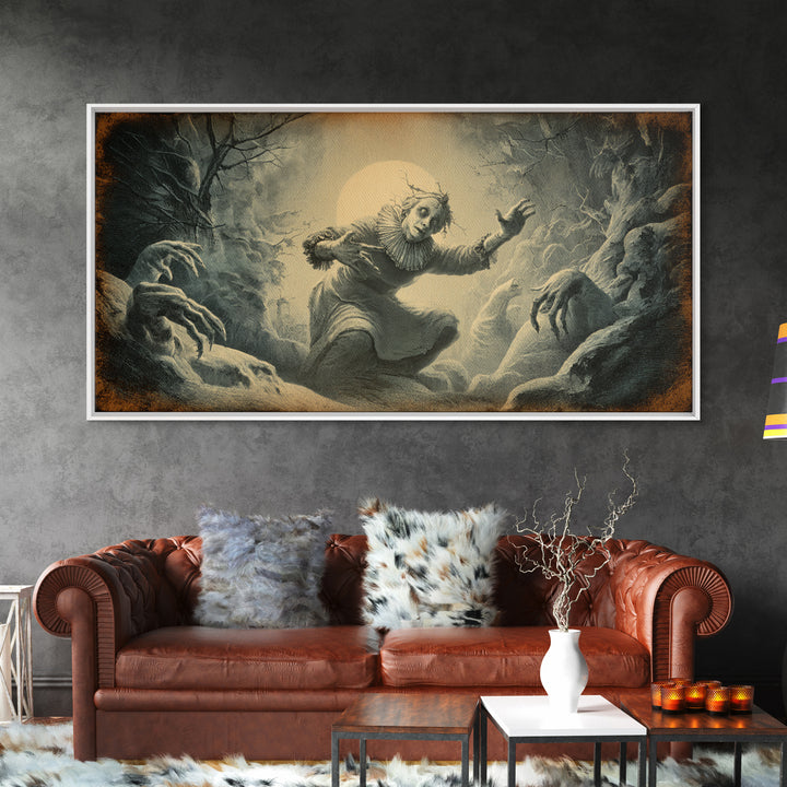 The Haunted Hayride, Expressionist Nightmare Art, Wide Panoramic Art, Macabre Wall Art, Framed Canvas Print, Halloween Wall Art