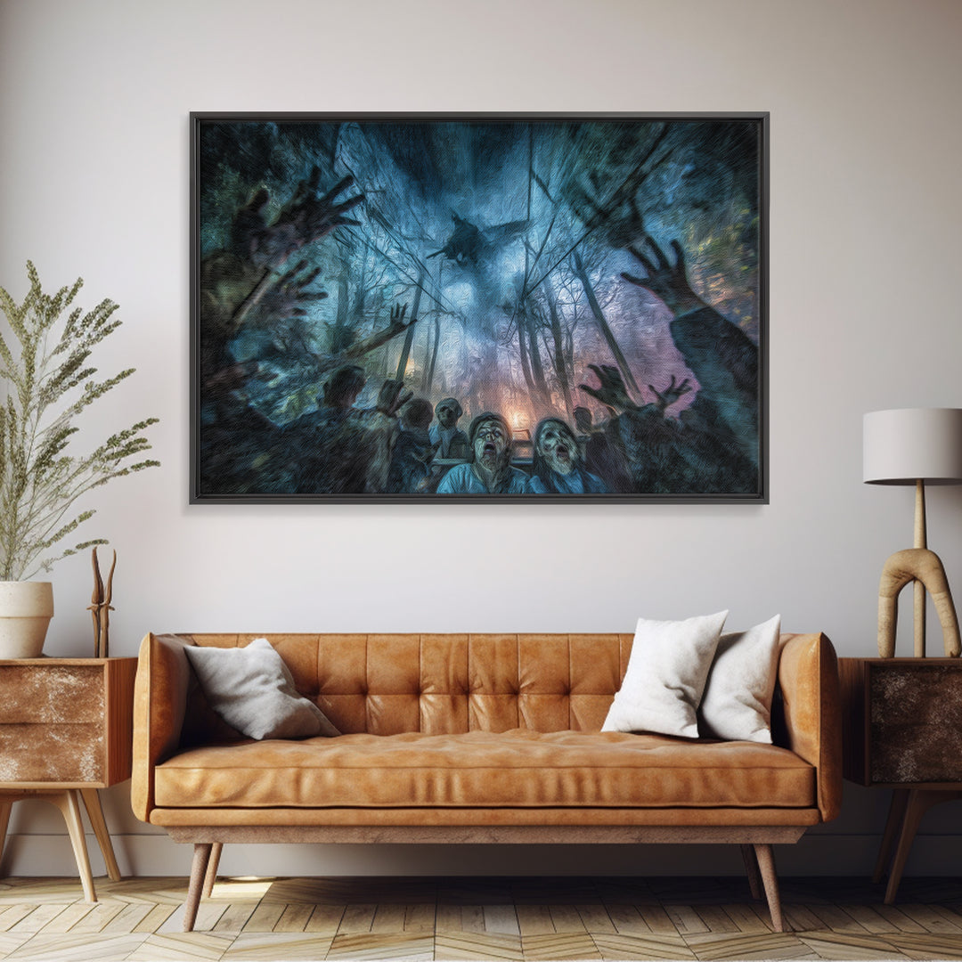 The Haunted Hayride, Expressionist Gothic Art, Landscape Wall Art, Dark Fantasy Wall Art, Framed Canvas Print, Halloween Wall Art