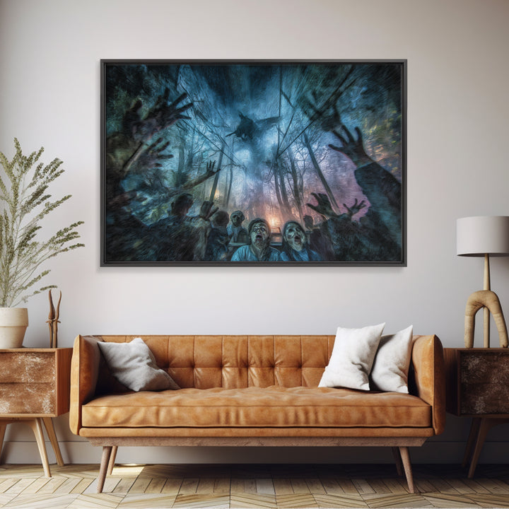 The Haunted Hayride, Expressionist Gothic Art, Landscape Wall Art, Dark Fantasy Wall Art, Framed Canvas Print, Halloween Wall Art