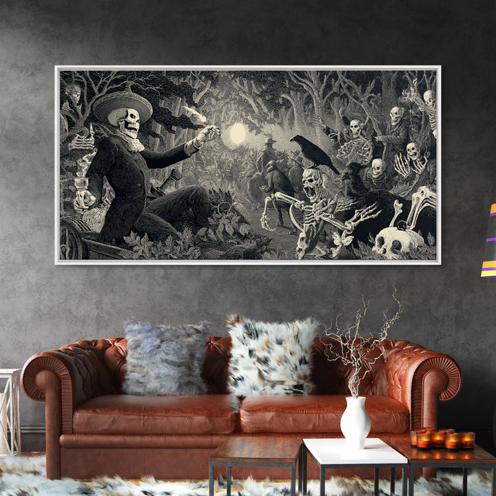 The Haunted Hayride, Macabre Folk Print Art, Wide Panoramic Art, Dark Halloween Decor, Canvas Print, Halloween Wall Art