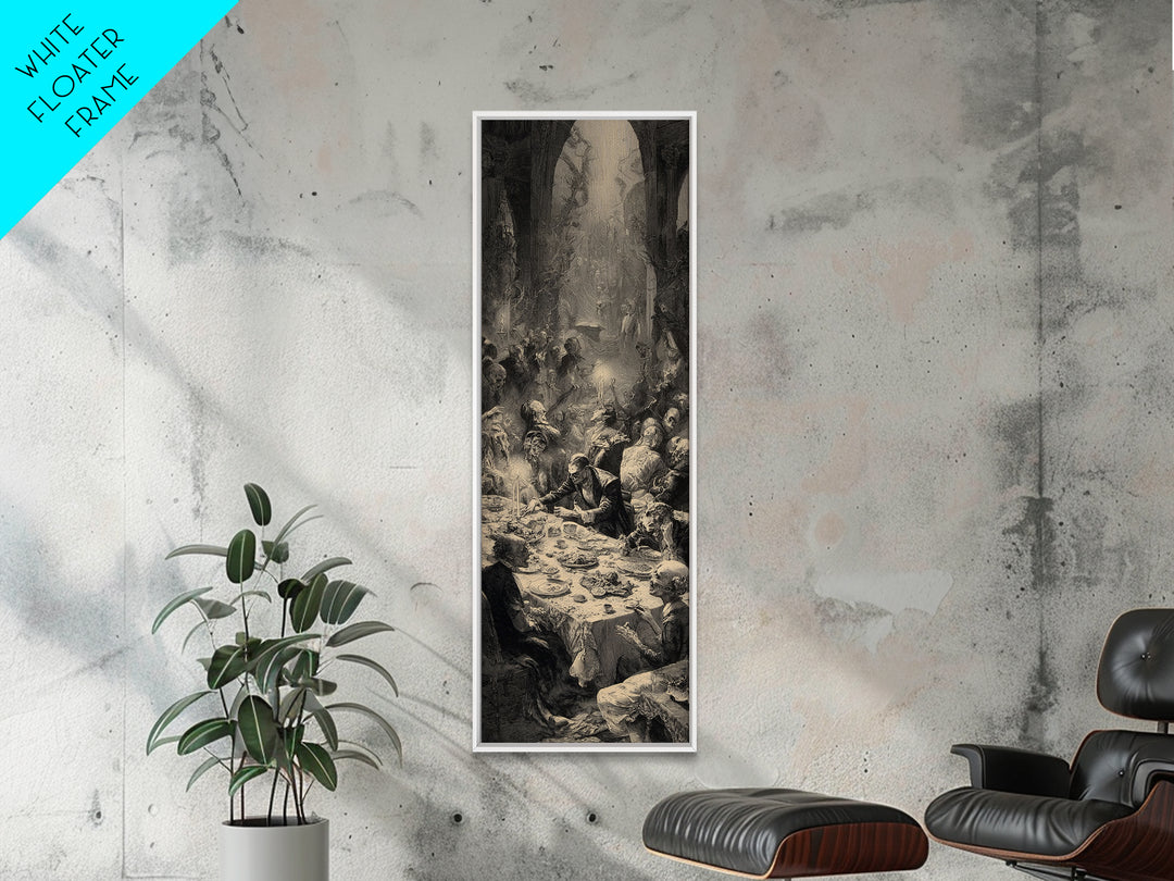 The Zombie Picnic, Gothic Engraving Art, Tall Narrow Wall Art, Dark Halloween Decor, Canvas Print, Halloween Wall Art